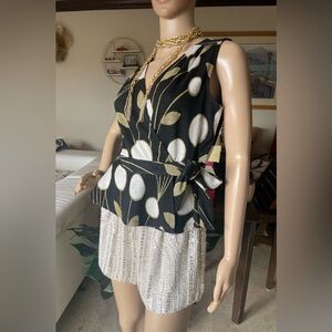 Maeve Anthropologie Floral Faux-Wrap Peplum Top - Gold & White - Size M